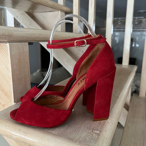SCHUTZ Shoes - SHUTZ Red Suede Block Heels